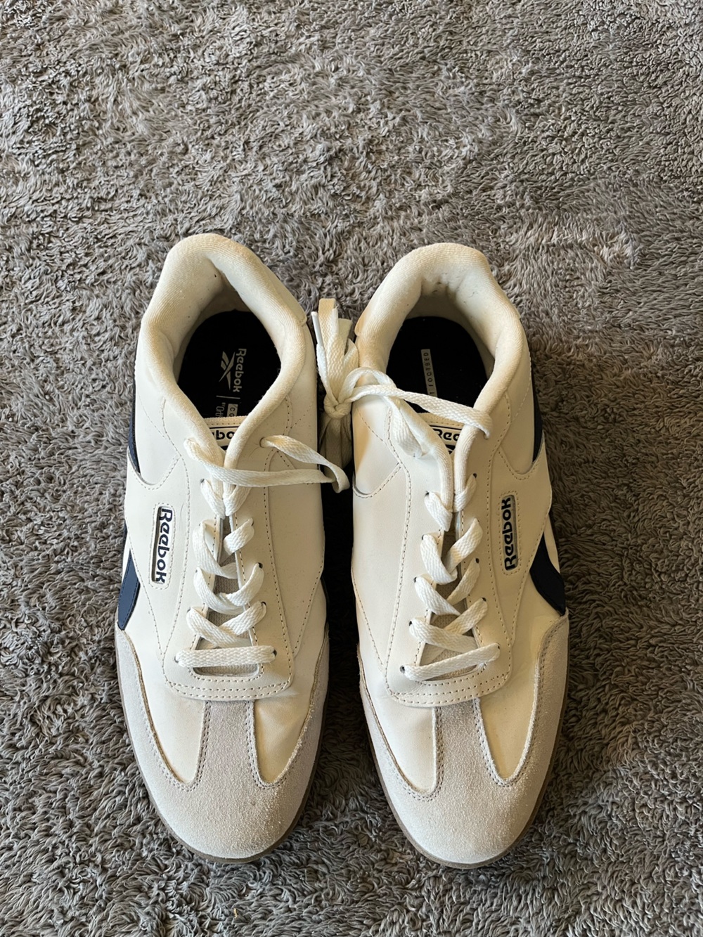 Reebok Men's Cream and Navy Retro Sneakers - Picture 2 of 5